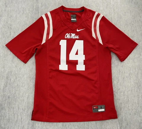 Ole Miss Rebels Jersey Adult Small Red #14 Nike Team NCAA Football Logo Mens S Cover