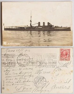 ITALIA 1914 GENOVA Higiene/Higiene EXPO Eslogan Pmk en Buque de Batalla PPC a Bélgica - Imagen 1 de 4