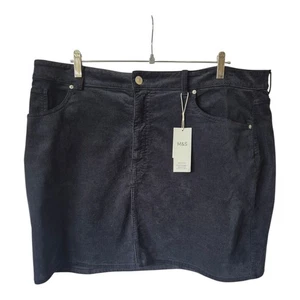 M&S Black Corduroy Mini Skirt Tea Dyed Cotton Rich NWT Size 20 Pockets Winter - Picture 1 of 3