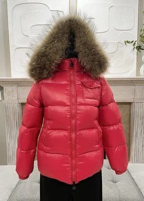 Armoise Giubbotto Kids Youth Down Jacket Size 12 Red Fur Trim Hood Windbreaker - Image 1 of 4