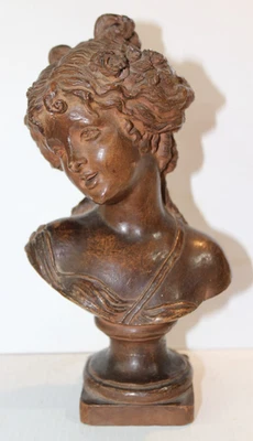 Antique French Terracotta Bust Of Young Girl 19th Century Signed 9" Tall - Image 1 of 4