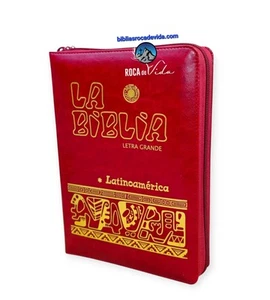 Biblia Latinoamérica Piel De Lujo De Letra Grande Con Cierre Y Indice Color Rojo - Picture 1 of 8