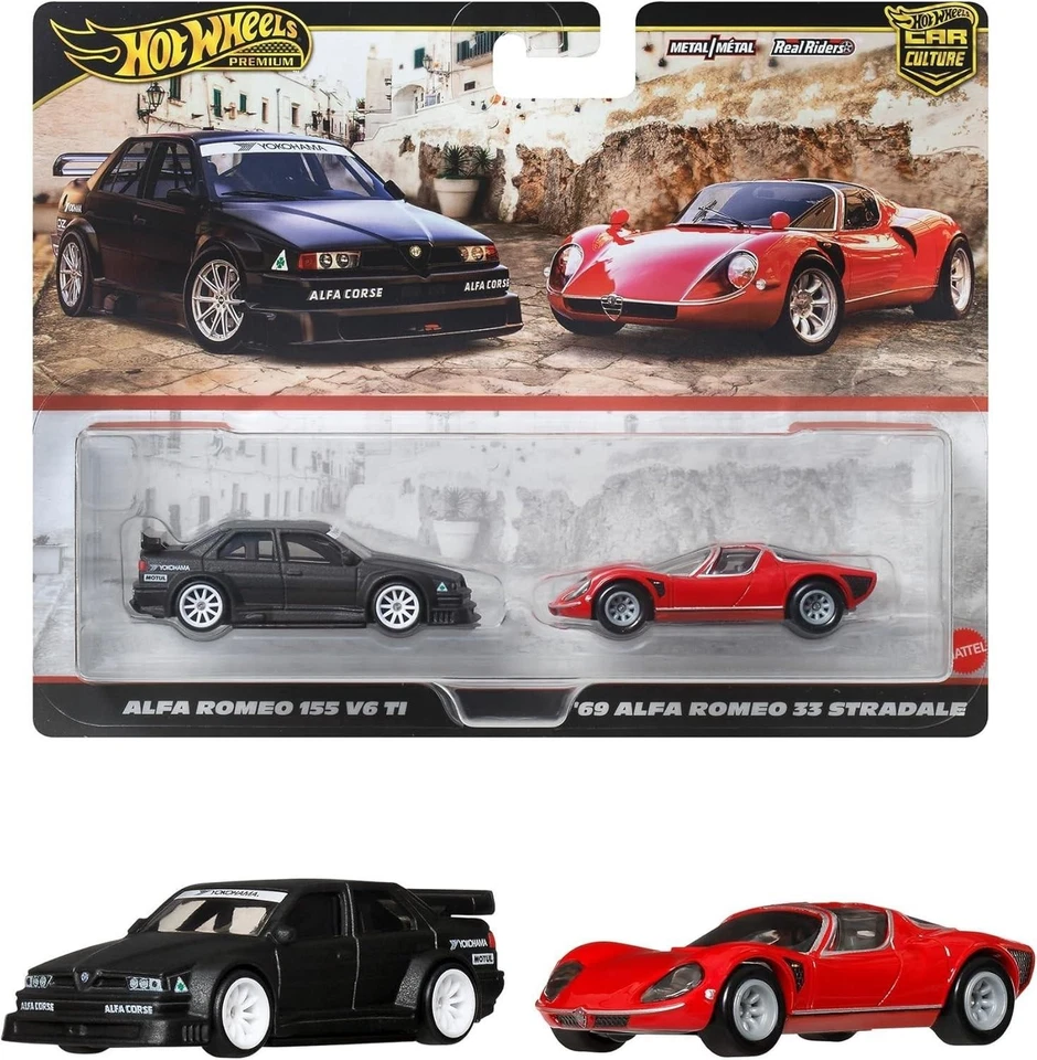 1:64 Hot Wheels 2025 Premium 2-Pack 979T Alfa Romeo 155 + Alfa Romeo 33 Stradale - Immagine 1 di 1