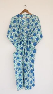 Maxi vestido caftán de playa largo 100 % algodón vintage indio talla única... - Imagen 1 de 8