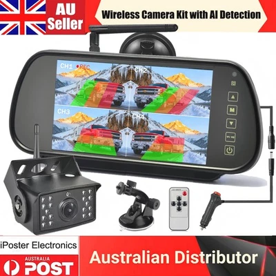 Wireless AHD 1080P Backup Camera + 7" Monitor DVR for RVs Trucks Vans Trailers - Image 1 of 4