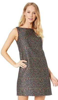 NWT Womens Betsey Johnson Leopard Gold Metallic Shift Dress Navy Red Multi 14 - Image 1 of 4