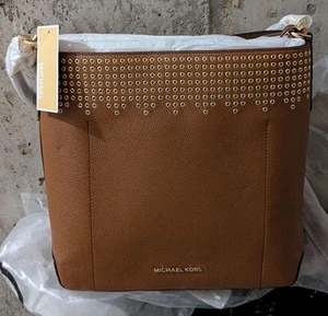 Michael Kors "Hayes Bucket Leather Bag" | Gold Nieten Eichel Braun Hardware Neu mit Etikett - Bild 1 von 3
