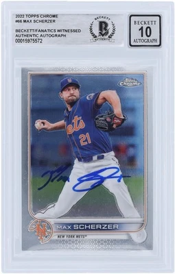 Max Scherzer New York Mets Signed 2022 Topps Chrome #66 Beckett Fanatics 10 Card - Image 1 of 3