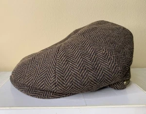 Epoch Hats Co. Flat Cap Size XL Brown 100% Wool Herringbone Front Snap - Picture 1 of 7