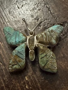 Raro ciondolo spilla Navajo sterling e turchese intarsiato Jason Livingston - Foto 1 di 5