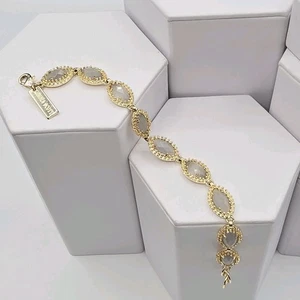 Kendra Scott Jana Bracelet Slate Gray Gold Tone Faceted Beaded Oval Link 7" - Picture 1 of 8