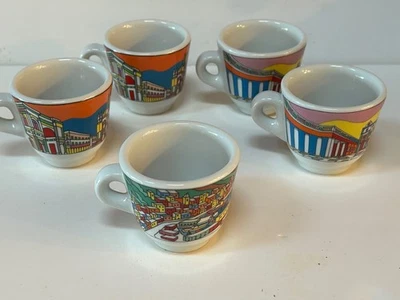 5 tazas de café espresso Nuova Point Italia porcelana Milano Roma Genova usadas Foto 1 de 4