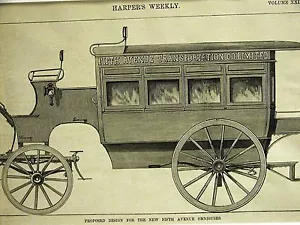 Ómnibus FIFTH AVENUE TRANSPORTE CO. NUEVO AUTOBÚS 1885 Grabado Estampado Enmarañado - Imagen 1 de 6