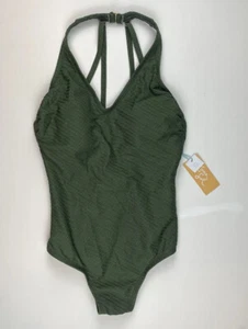New Women’s Kona Sol Olive Green Ribbed One Piece Swimsuit Size S - Picture 1 of 6