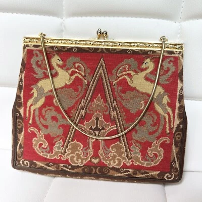 Изысканный вышивка вручную оленей прыгающая Дамская сумка сумочка застежка венецианский винтажный - Изображение 1 из 4