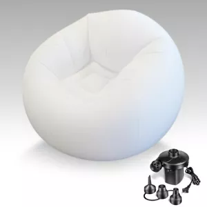 Inflatable Beanless Bean Bag Chair Lounge Sofa with Pump - White - Picture 1 of 11
