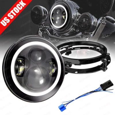 Farol de LED DRL 7" polegadas + anel de montagem de suporte para Harley Street Glide FLHX - Imagem 1 de 4