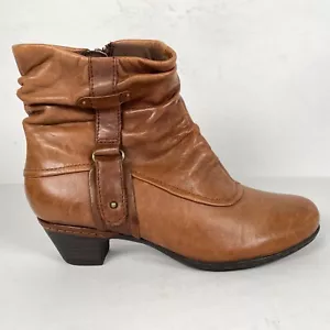 Cobb Hill Alexandra Heeled Ankle Boots Womens Size 6M Brown Ruched Leather Shoes - Picture 1 of 10