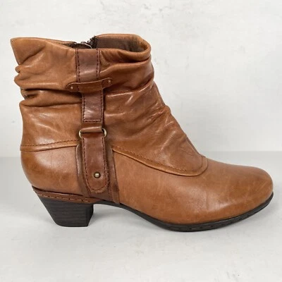 Cobb Hill Alexandra Heeled Ankle Boots Womens Size 6M Brown Ruched Leather Shoes - Image 1 of 4
