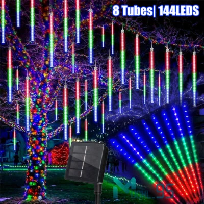 144 Luces LED solares de cadena de lluvia de meteoritos para Navidad Foto 1 de 4