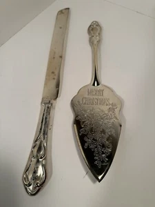 Servidor de pasteles "FELIZ NAVIDAD" plateado International Silver Co de colección. 11,5" - Imagen 1 de 2