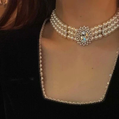 Collar gargantilla collar de perlas de varios hilos camafeo cristal colgante mujer joyería Foto 1 de 3