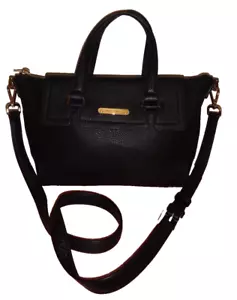 MICHAEL KORS Women's Mackenze MK Black Leather Satchel Shoulder Bag Purse Gold - Picture 1 of 11