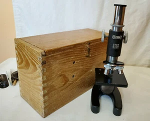 vintage microscope with wooden box & extras microbe 100x 200x 300x - Picture 1 of 10