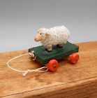 Vintage OOAK Hand Painted Fuzzy Lamb Pull Toy Artisan Dollhouse Miniature 1:12