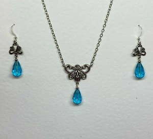 CONJUNTO DE COLLARES DE FLORES ART NOUVEAU ESTILO VICTORIANO PLATA PL PL TURQUESA VIDRIO GOTAS  - Imagen 1 de 10