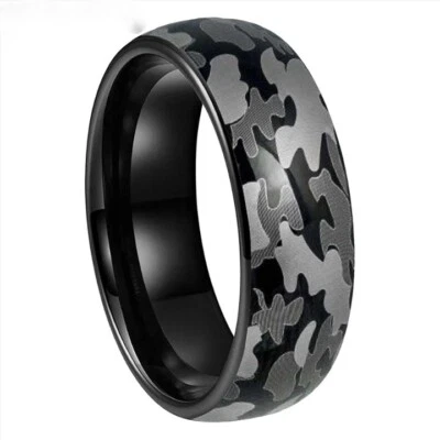 8MM Camouflage Tungsten Carbide Ring Band Men Women Tungsten Ring Comfort Fit - Image 1 of 4