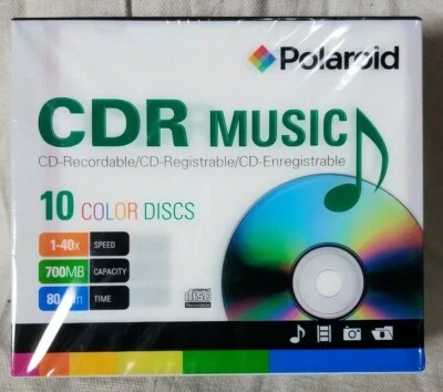 Polaroid CDR Discs 10 Pack 1-40x 700MB 80 min BRAND NEW SEALED + FREE SHIPPING - Image 1 of 4