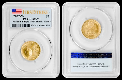 2022 W $5 Gold Purple Heart Hall of Honor Commemorative PCGS MS70 FIRST STRIKE Cover