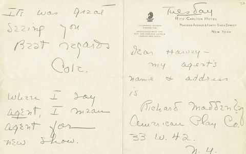 COLE PORTER - AUTOGRAPH LETTER SIGNED Cover