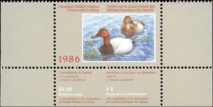 Canada Mint NH VF Van Dam #FWH2 $4.00 1986 Canvasbacks Duck Stamp - Picture 1 of 2