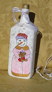 Hand-Painted Lighted Snowgirl Bottle Folk Art (#4) - Picture 1 of 3