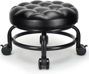 Low Height Rolling Stool Roller Stool PU Leather Comfortable Seat 360°Swivel Rot - Picture 1 of 12