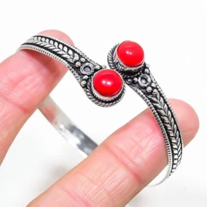 Italian Coral Gemstone Handmade 925 Sterling Silver Jewelry Bangle Sz 7-8 - Picture 1 of 1