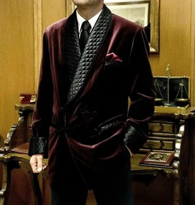 Men Vintage Velvet Smoking Suits Jacket Robe Shawl Lapel Tuxedo Blazer Tailored - Picture 1 of 11