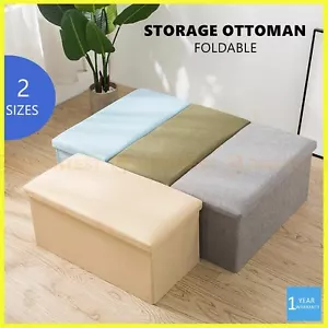 Large Folding Ottoman Storage Footstool Stool Blanket Box Pouf Seat Bench Linen - Picture 1 of 17