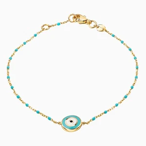 Pori Jewelry 14K Solid Gold And Turquoise Chain Alternating Evil Eye Bracelet - Picture 1 of 3