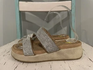 Volatile Womens Sz 6 Wedge Sandals Gold  Rhinestone Bling Sparkle Padded Comfort - Picture 1 of 8