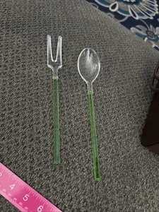 Vintage Tschechische Glas Salat Gabel und Löffel in Grün und Klar EUC Sauber - Bild 1 von 5