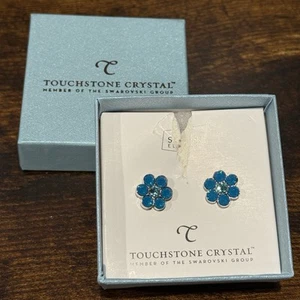 Touchstone Crystal by Swarovski Blue Daisy Post Earrings - Picture 1 of 7
