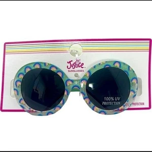Justice Sunglasses Girls Green Sparkle Rainbow Round Tinted 100% UV Protection - Picture 1 of 4