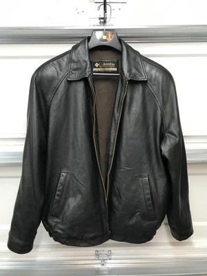 Chaqueta Bomber Columbia de Cuero para Hombres XL Negra Cremallera Completa Forro Acolchado Raglán Foto 1 de 4