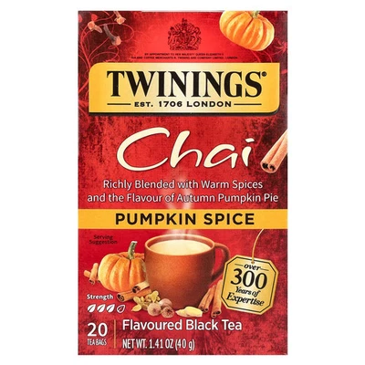 Té negro con sabor, chai, especias de calabaza, 20 bolsitas de té, 1,41 oz (40 g) Foto 1 de 3