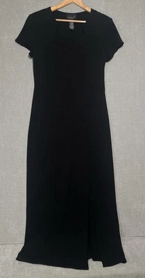 Black Stretch Maxi M Front Slit, Chain Back, Minimalist Evening Formal Elegant - Image 1 of 4