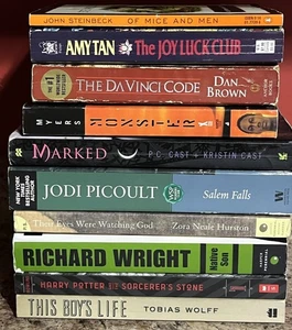 Banned Book Lot 10 Challenged Potter Picoult Steinbeck Wright Tan Monster - Picture 1 of 11