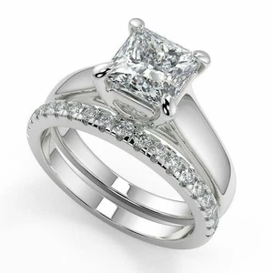 Anillo nupcial de compromiso de diamantes creado en laboratorio de princesa... - Imagen 1 de 4